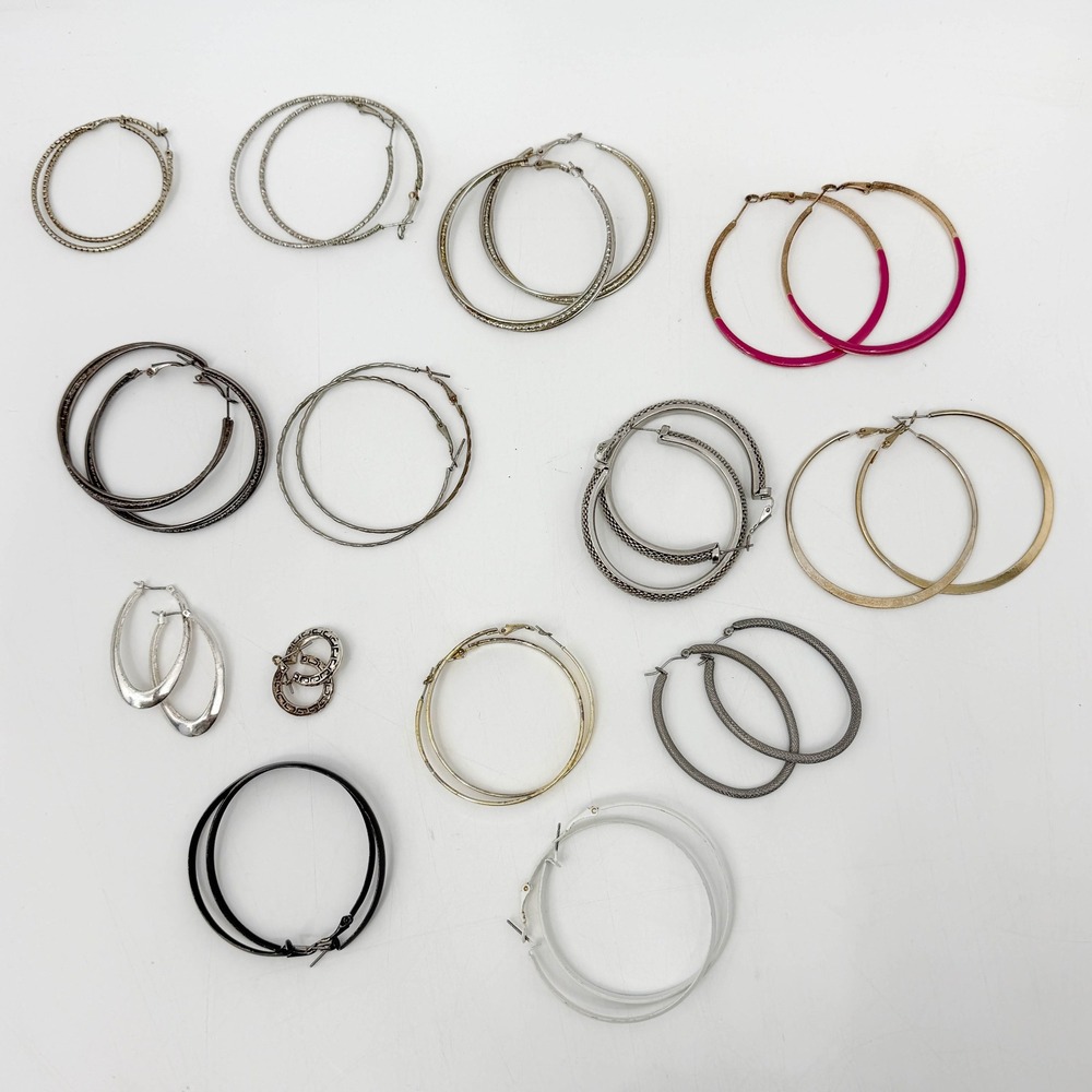 Bulk Lot 14 Pairs Hoop Earrings Assorted Sizes Colors Textured Smooth Enamel